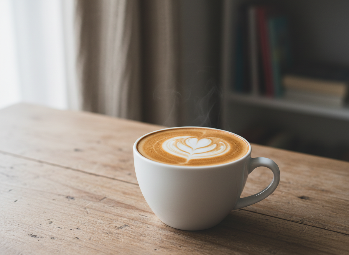 Silky microfoam milk in a white ceramic cup with espresso