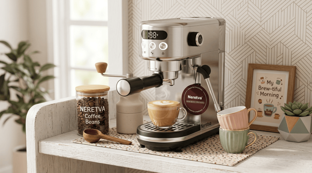 Neretva 20 Bar espresso machine in a home coffee setup