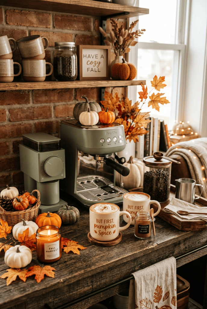 Cozy fall coffee setup at home