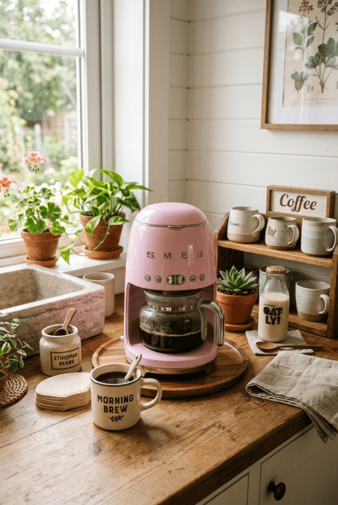 Coffee maker in a cozy home coffee setup