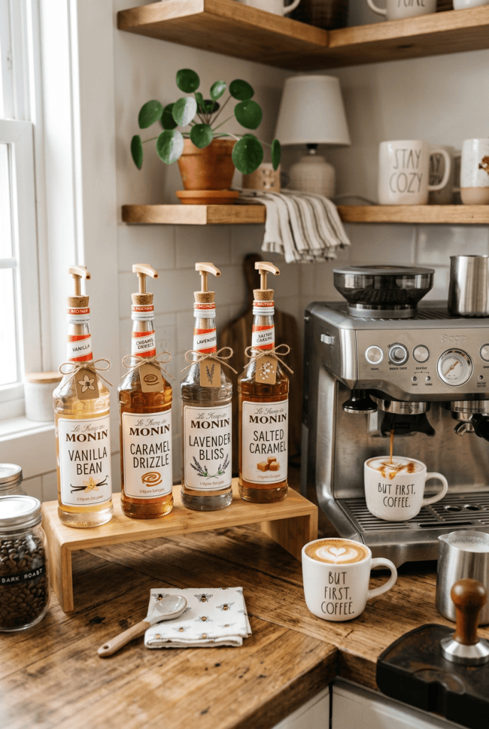 Coffee syrups in a home coffee setup